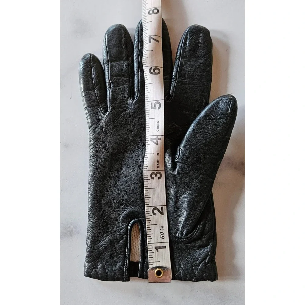 Vintage Womens‎ Hand Gloves Size 7 Black Soft Leather Full Finger Lined 1960s